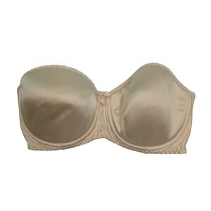 Vtg HENSON KICKERNICK Strapless‎ Bra 36D Beige Smooth Satin Cup Bow